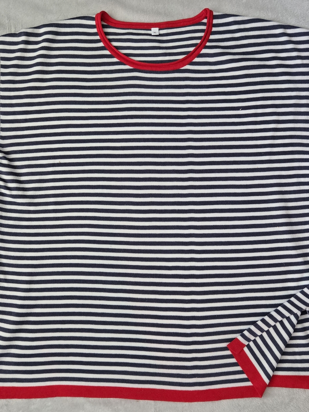 Source Unknown Navy & White Striped Muscle Tee with Red Trim